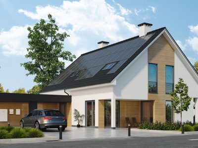 3D image for France  house with SEDG home products:
Battery, Inverter, Backup interface, EV charger, smart modules.
3D render